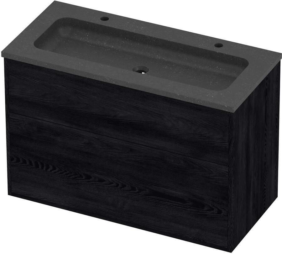 Proline Rollo Badmeubelset Hardsteen Elegant 2 Gaten 100x46x67 cm Blue Stone Black Oak