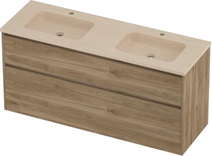Proline Rollo Badmeubelset Hardsteen Elegant 2 Gaten 140x46x67 cm Sand Stone Cider Oak