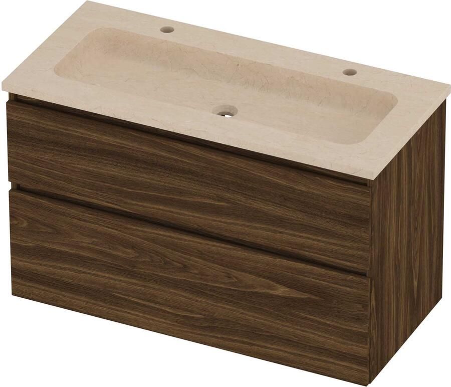 Proline Rollo Badmeubelset Hardsteen Elegant 2 Kraangaten 100x46x62 cm Sand Stone Cabana Oak