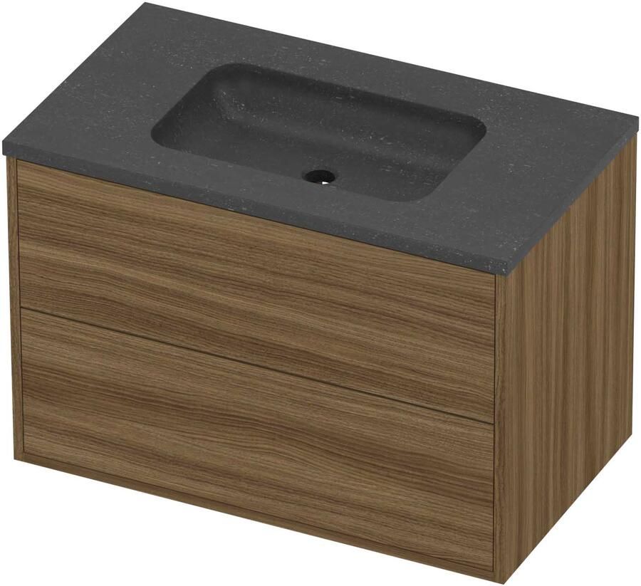 Proline Rollo Badmeubelset Hardsteen Elegant 2 Laden 80x46x54 cm Blue Stone Caramel Walnut