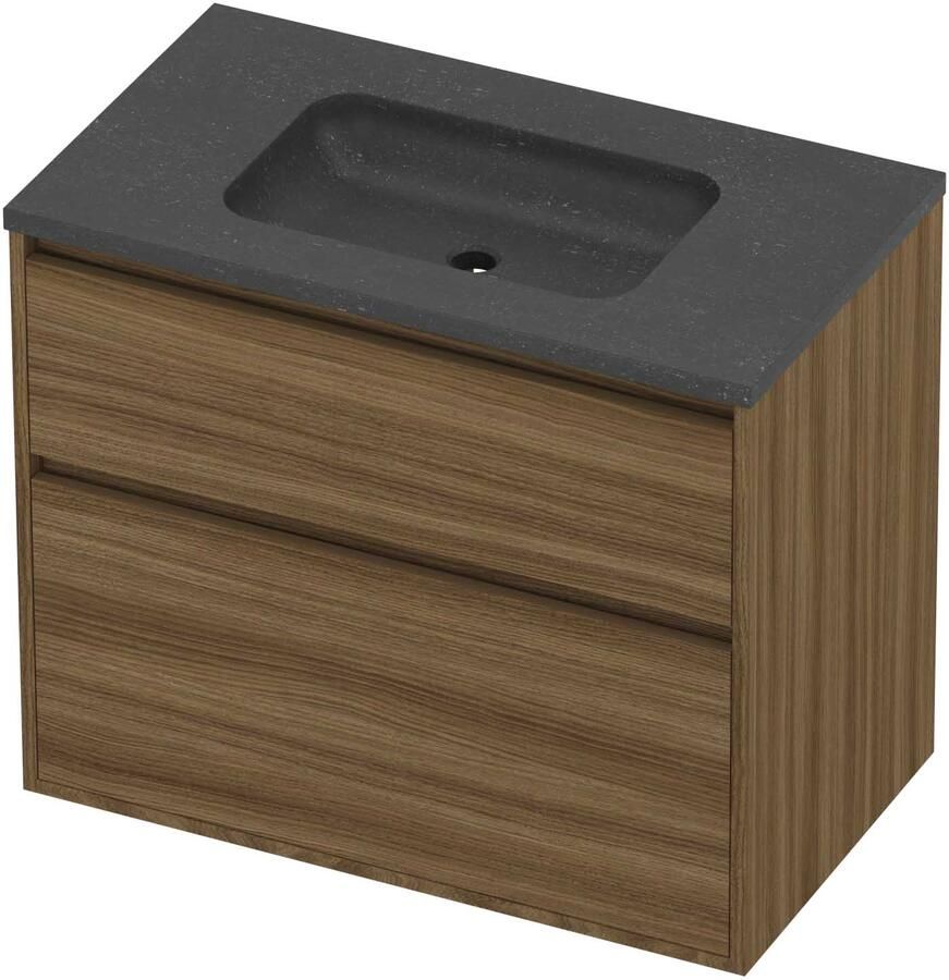 Proline Rollo Badmeubelset Hardsteen Elegant 80x46x67 cm Blue Stone Caramel Walnut