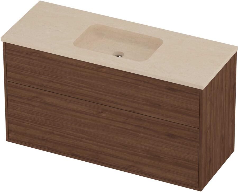 Proline Rollo Badmeubelset Hardsteen Elegant Asymmetrisch 120x46x67 cm Sand Stone Indian Walnut