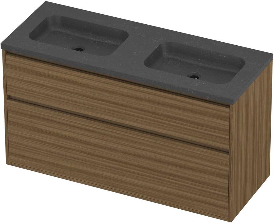 Proline Rollo Badmeubelset Hardsteen Elegant Dubbel 120x46x67 cm Blue Stone Caramel Walnut