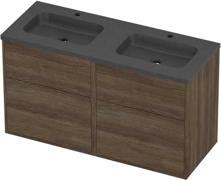 Proline Rollo Badmeubelset Hardsteen Elegant Dubbel 2 Gaten 120x46x67 cm Blue Stone Vital Oak