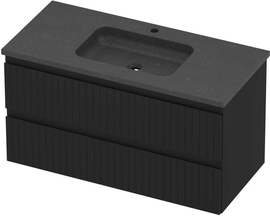 Proline Rollo Badmeubelset Hardsteen Elegant Gefreesd 100x46x54 cm Blue Stone Mat Zwart