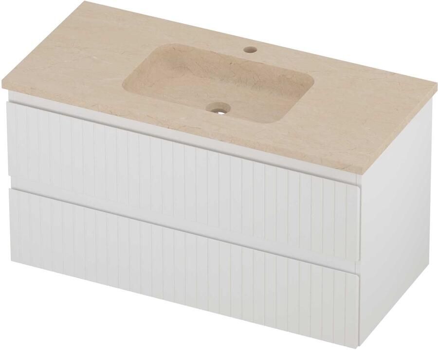 Proline Rollo Badmeubelset Hardsteen Elegant Gefreesd 100x46x54 cm Sand Stone Mat Wit