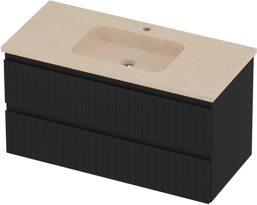 Proline Rollo Badmeubelset Hardsteen Elegant Gefreesd 100x46x54 cm Sand Stone Mat Zwart