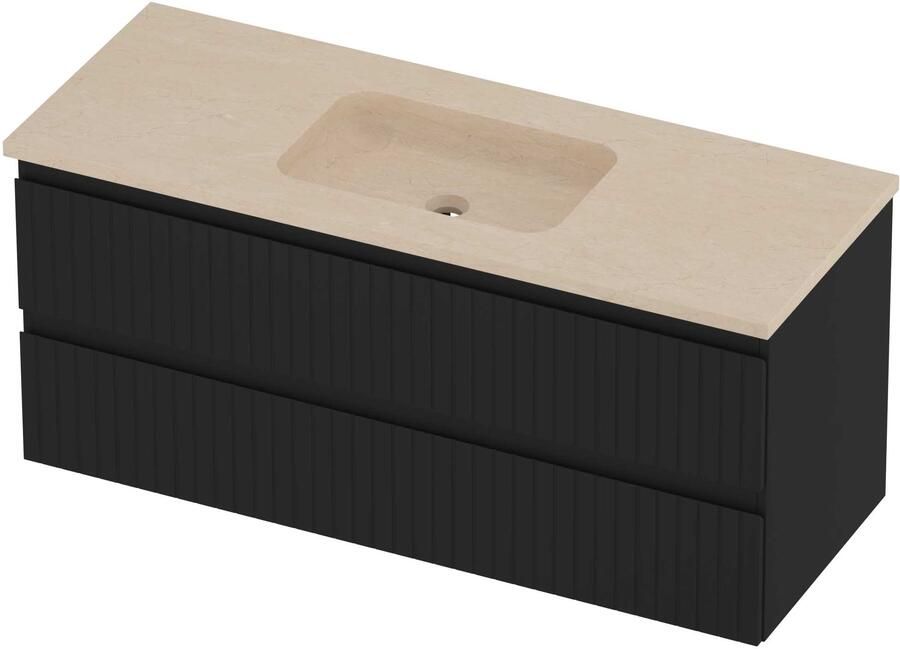 Proline Rollo Badmeubelset Hardsteen Elegant Gefreesd 120x46x54 cm Sand Stone Mat Zwart