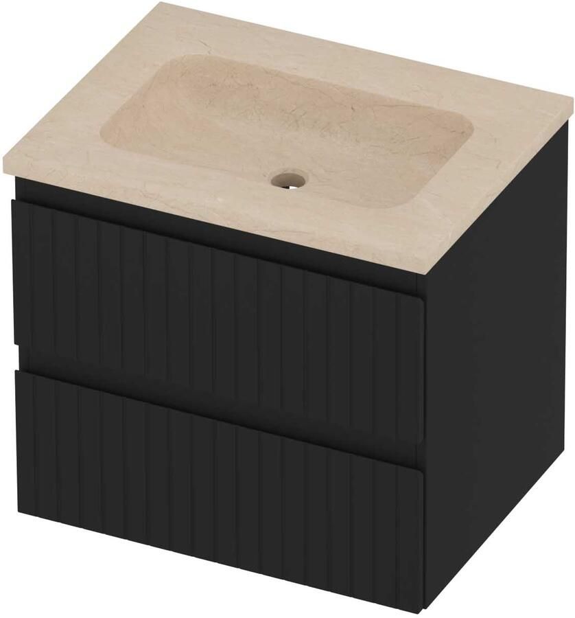 Proline Rollo Badmeubelset Hardsteen Elegant Gefreesd 60x46x54 cm Sand Stone Mat Zwart