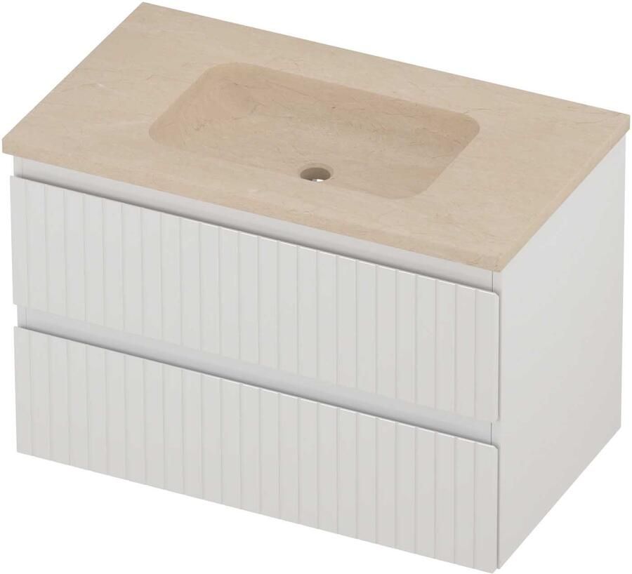 Proline Rollo Badmeubelset Hardsteen Elegant Gefreesd 80x46x54 cm Sand Stone Glans Wit