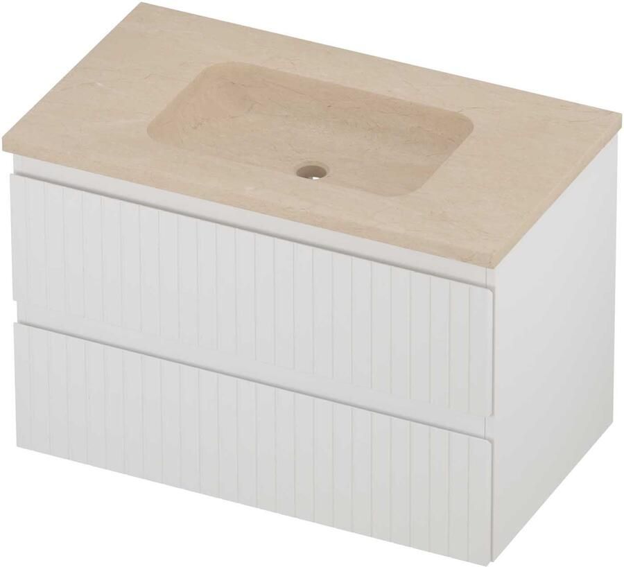 Proline Rollo Badmeubelset Hardsteen Elegant Gefreesd 80x46x54 cm Sand Stone Mat Wit