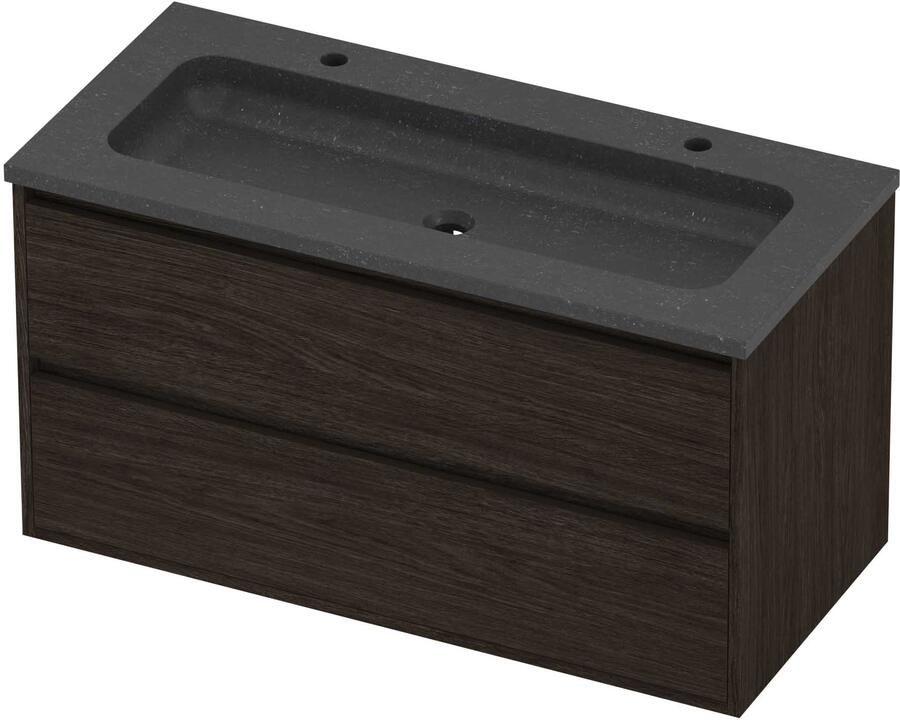 Proline Rollo Badmeubelset Hardsteen Elegant Greeploos 100x46x54 cm Blue Stone Mokka Oak