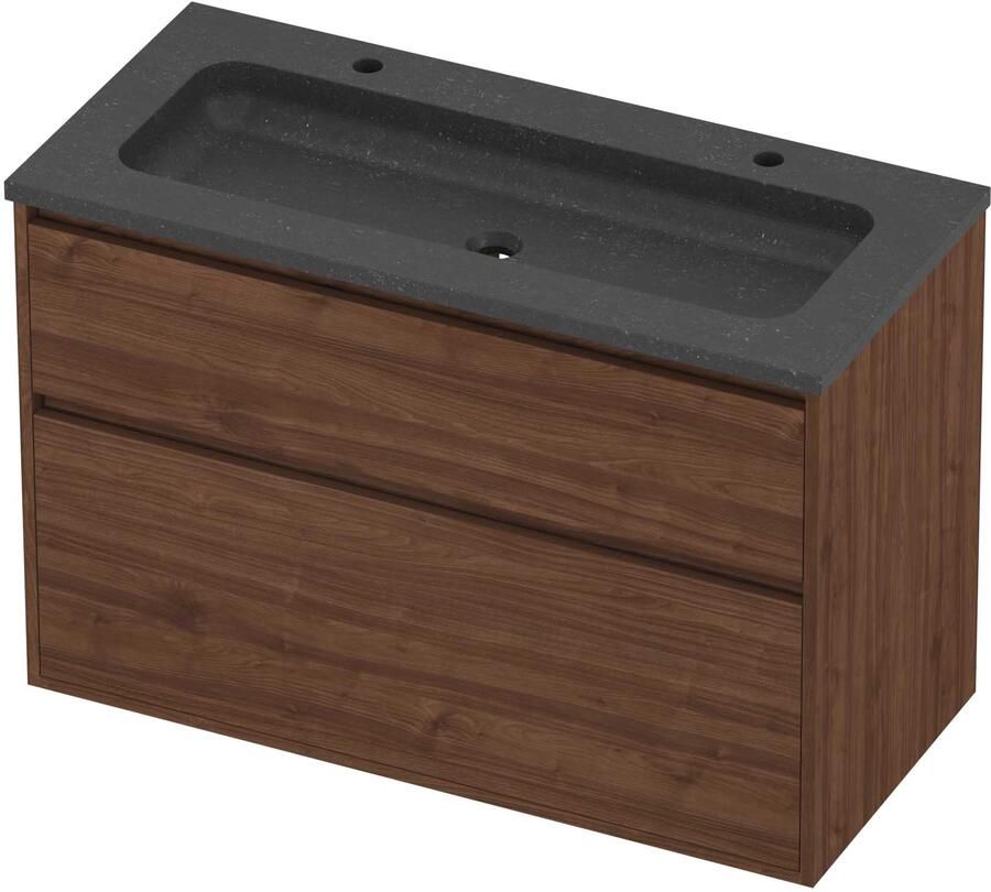 Proline Rollo Badmeubelset Hardsteen Elegant Greeploos 100x46x67 cm Blue Stone Indian Walnut
