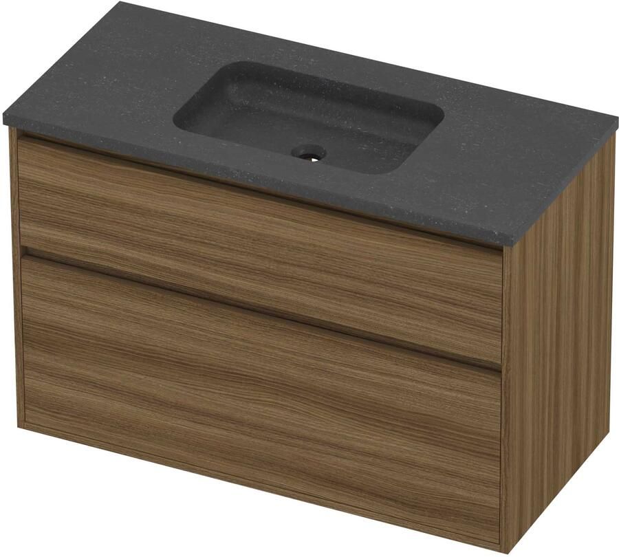 Proline Rollo Badmeubelset Hardsteen Elegant Midden 100x46x67 cm Blue Stone Caramel Walnut