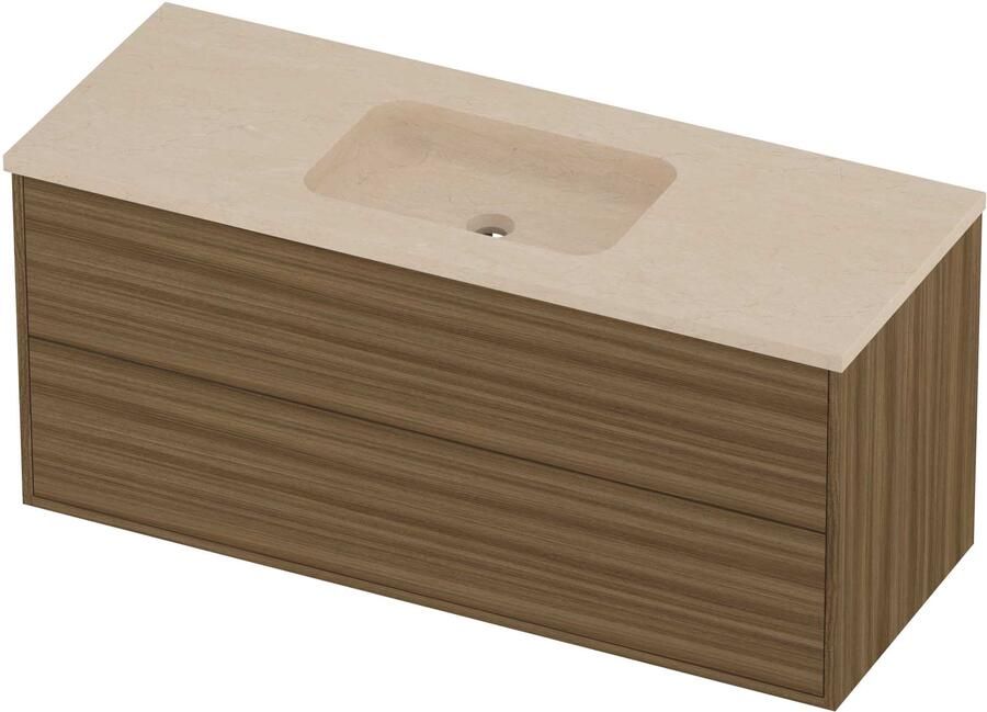 Proline Rollo Badmeubelset Hardsteen Elegant Voor Grepen 120x46x54 cm Sand Stone Caramel Walnut