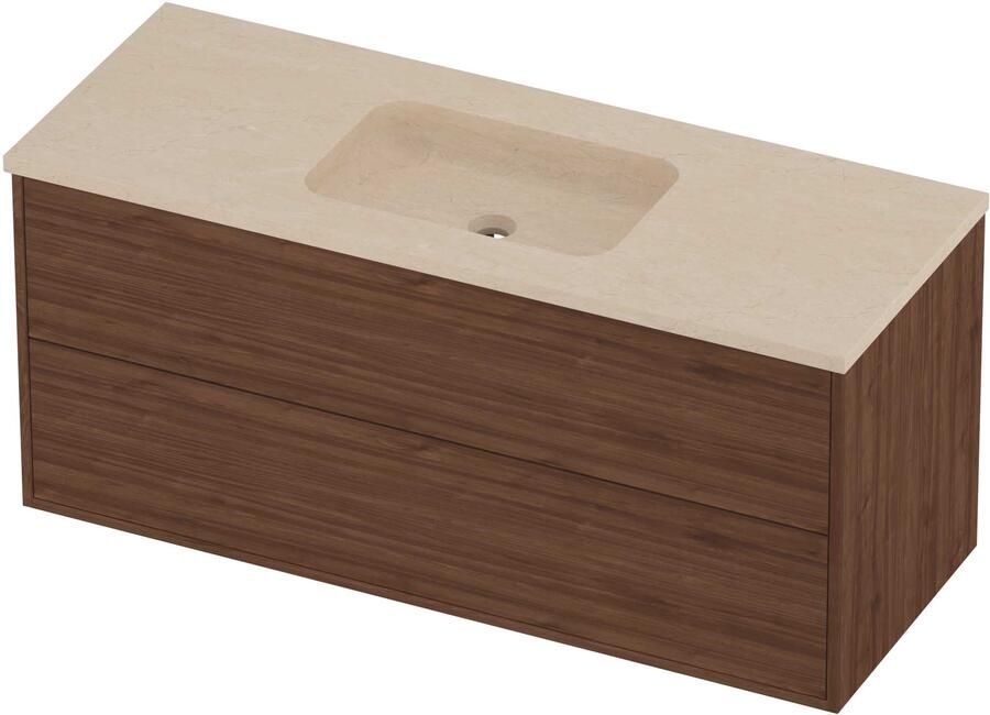 Proline Rollo Badmeubelset Hardsteen Elegant Voor Grepen 120x46x54 cm Sand Stone Indian Walnut