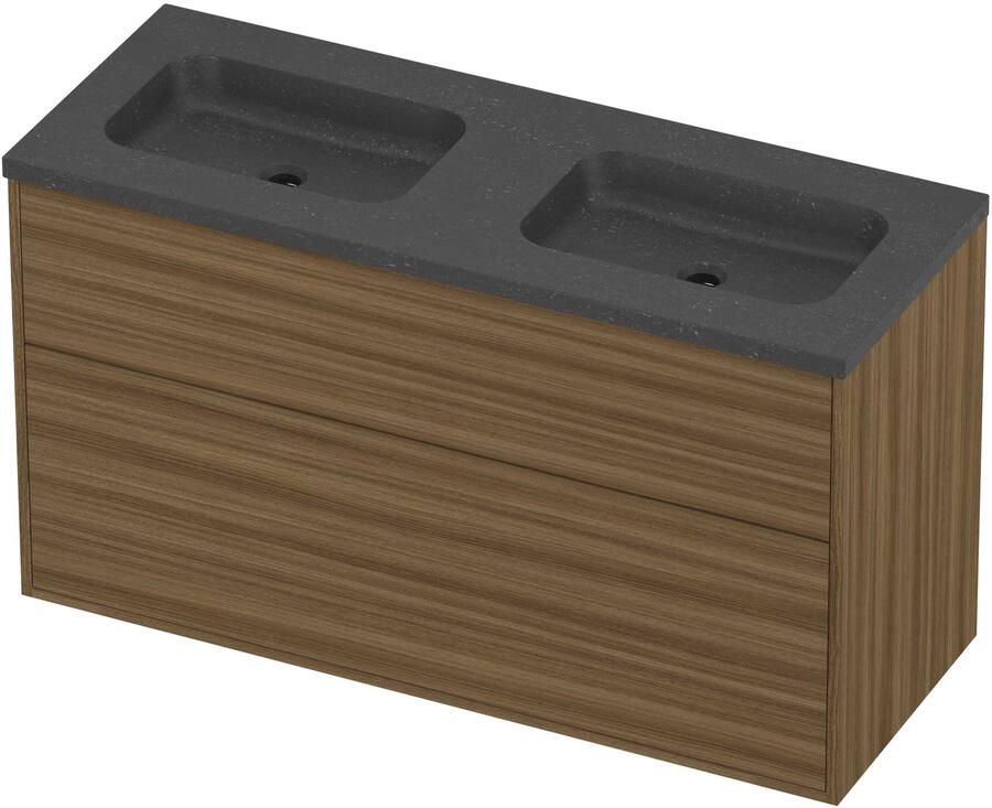 Proline Rollo Badmeubelset Hardsteen Elegant Voor Grepen 120x46x67 cm Blue Stone Caramel Walnut
