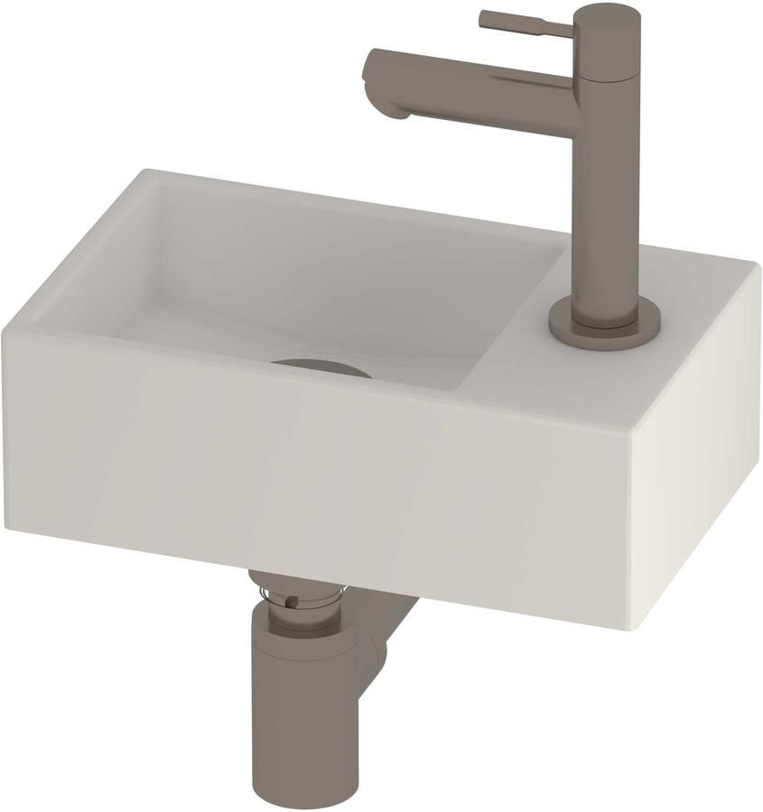 Proline Run Fonteinset Porselein 30x18x10 cm 1805523 Mat Crème Cotton Geborsteld Nikkel
