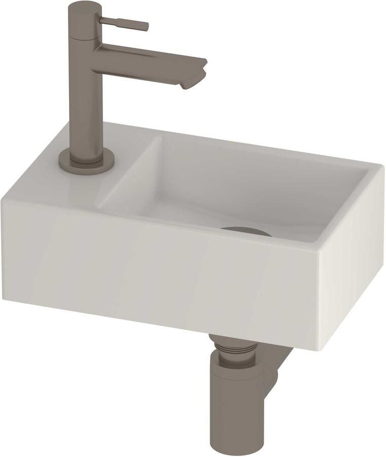 Proline Run Fonteinset Porselein Kraangat Links 30x18x10 cm Glans Wit Geborsteld Nikkel