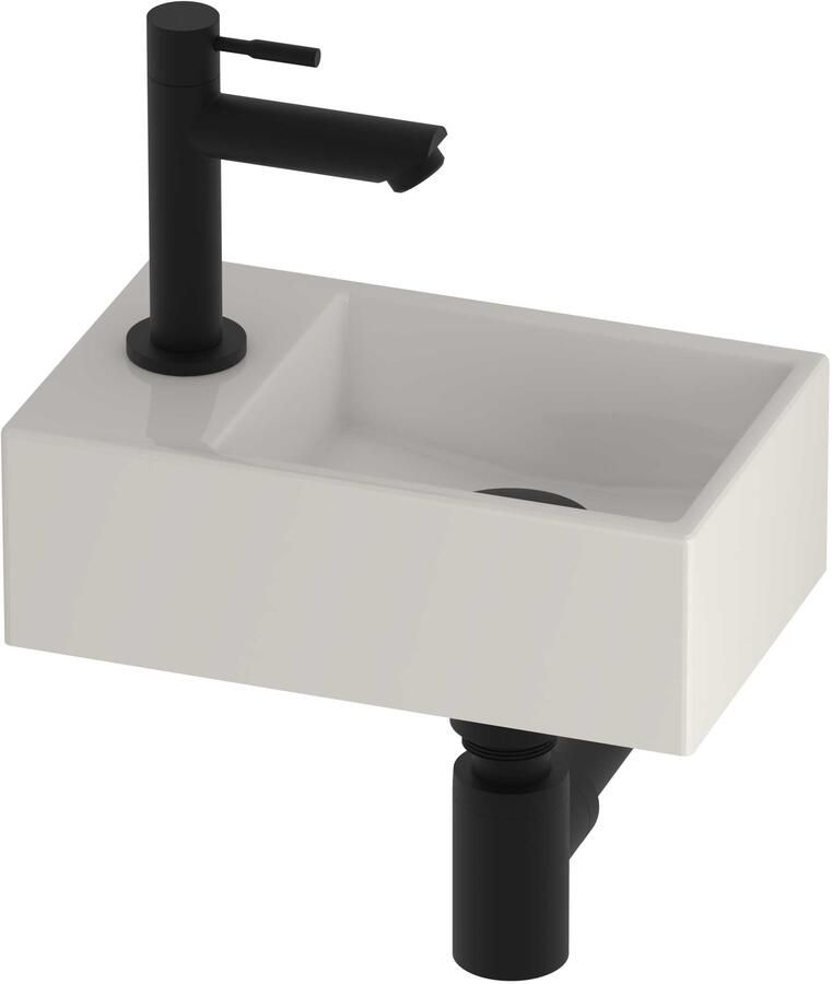 Proline Run Fonteinset Porselein Kraangat Links 30x18x10 cm Glans Wit Mat Zwart