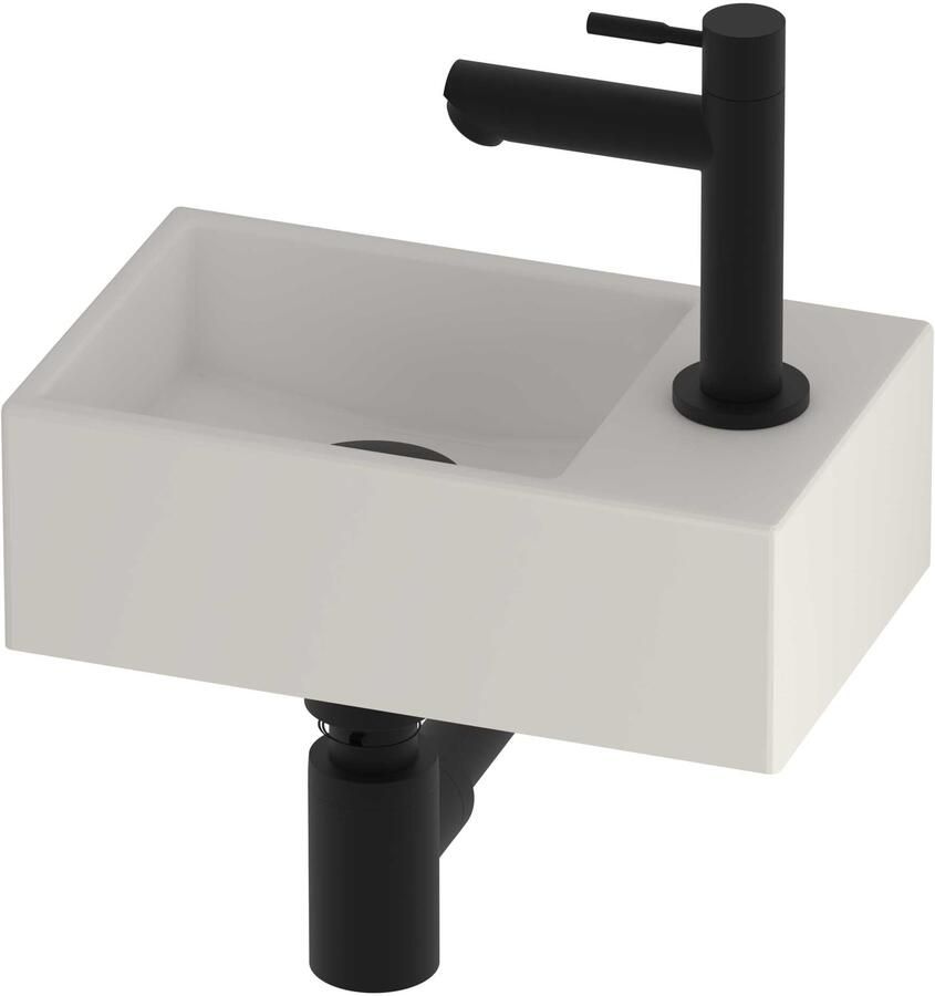Proline Run Fonteinset Porselein Kraangat Rechts 30x18x10 cm 1805522 Mat Crème Cotton Mat Zwart