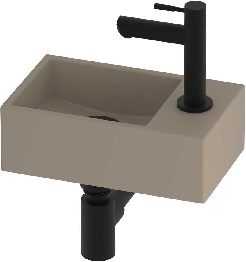 Proline Run Fonteinset Porselein Kraangat Rechts 30x18x10 cm 1805542 Mat Crème Cotton Mat Zwart