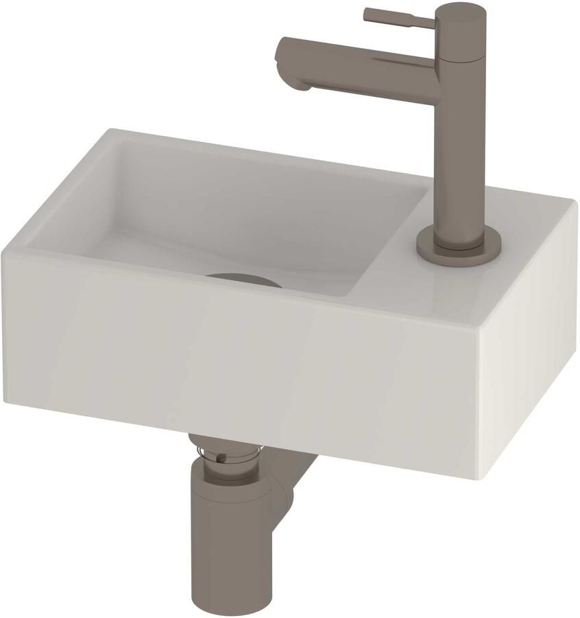 Proline Run Fonteinset Porselein Kraangat Rechts 30x18x10 cm Glans Wit Geborsteld Nikkel