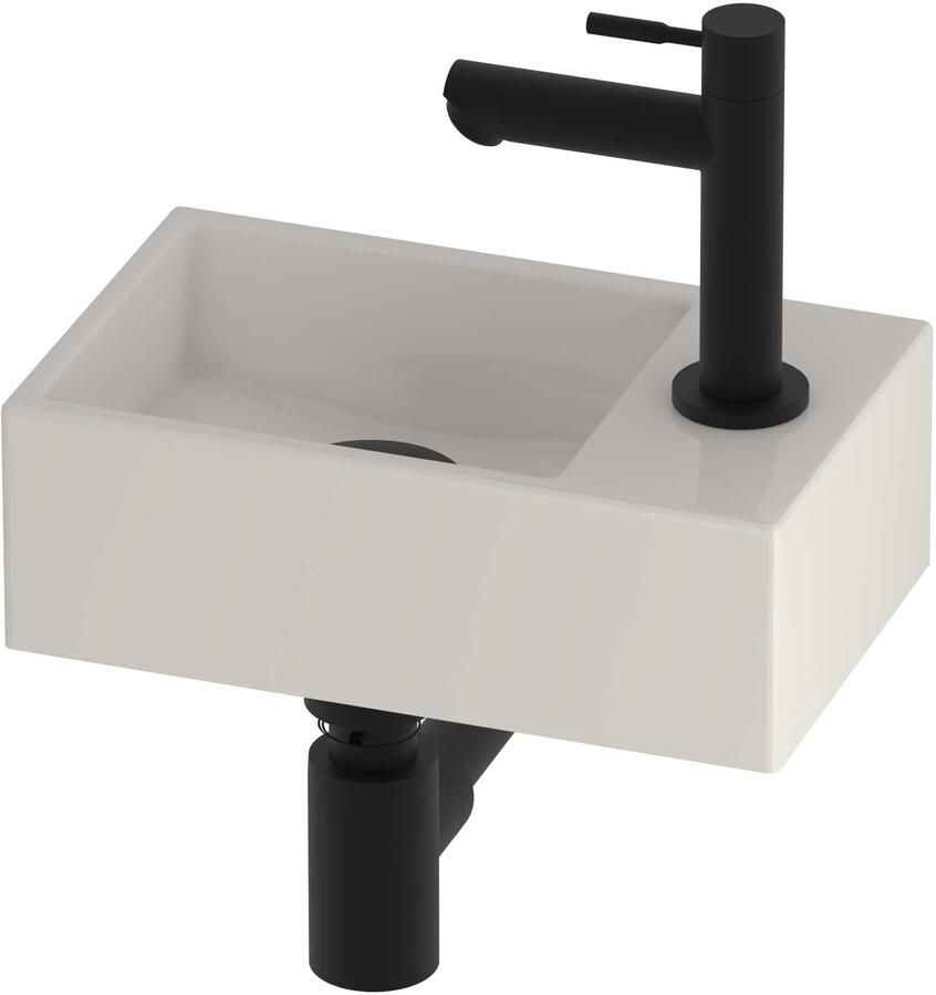 Proline Run Fonteinset Porselein Kraangat Rechts 30x18x10 cm Glans Wit Mat Zwart