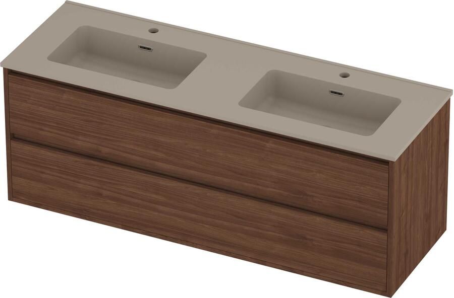 Proline Tribute Badmeubelset Porselein 2 Gaten 140x46x54 cm Mat Crème Cotton Indian Walnut