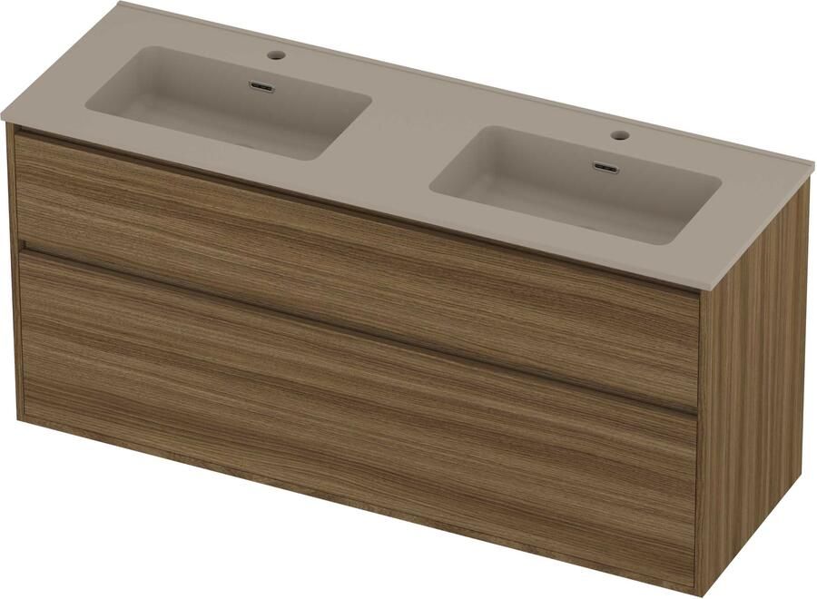 Proline Tribute Badmeubelset Porselein 2 Gaten 140x46x67 cm Mat Crème Cotton Caramel Walnut