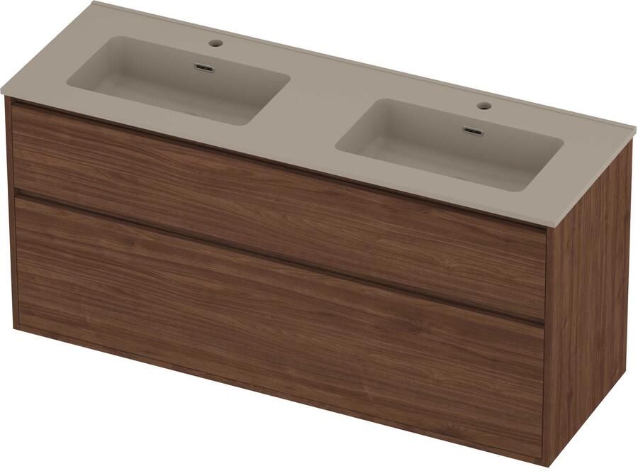 Proline Tribute Badmeubelset Porselein 2 Gaten 140x46x67 cm Mat Crème Cotton Indian Walnut