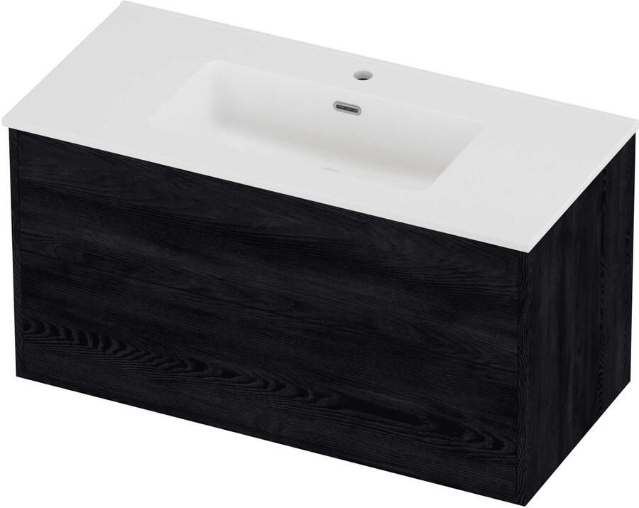 Proline Tribute Badmeubelset Porselein Elegant 1 Kraangat 100x46x54 cm Mat White Black Oak