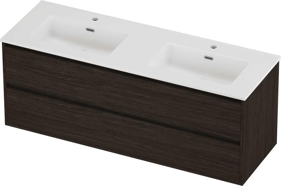 Proline Tribute Badmeubelset Porselein Elegant 2 Gaten 140x46x54 cm Glans Wit Mokka Oak