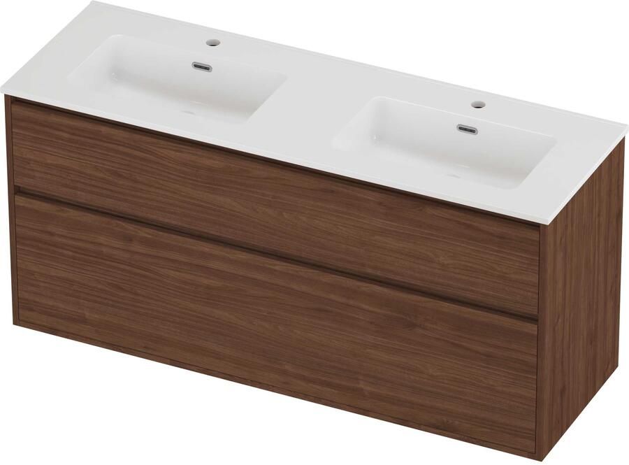 Proline Tribute Badmeubelset Porselein Elegant 2 Gaten 140x46x67 cm Glans Wit Indian Walnut