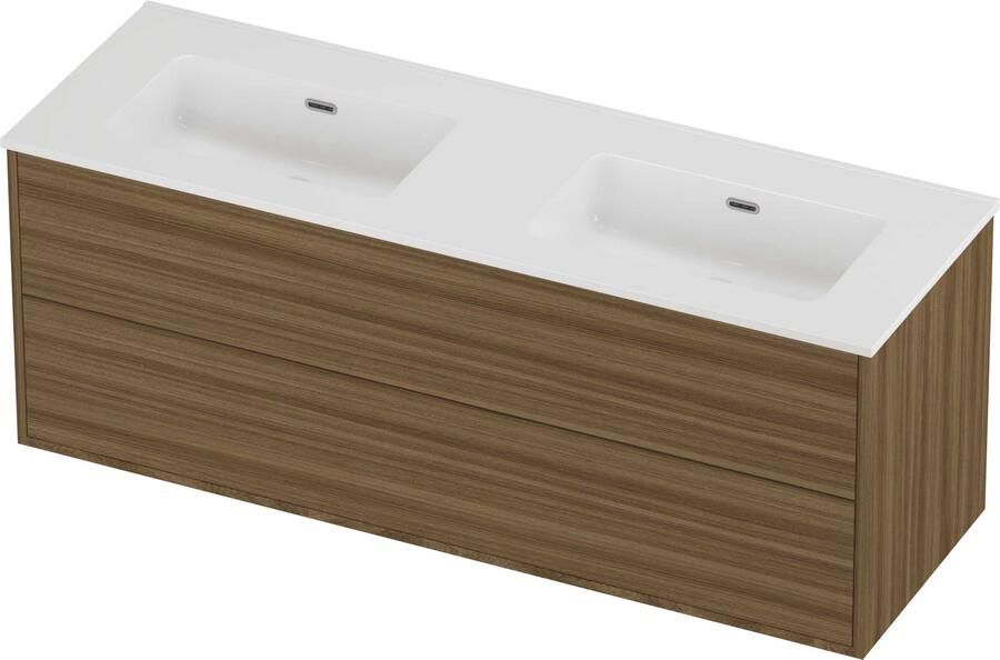 Proline Tribute Badmeubelset Porselein Elegant Dubbel 140x46x54 cm Glans Wit Caramel Walnut