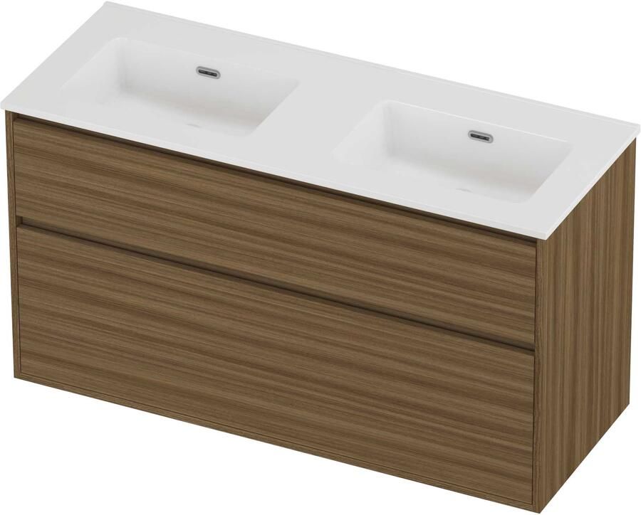 Proline Tribute Badmeubelset Porselein Elegant Greeploos 120x46x67 cm Glans Wit Caramel Walnut