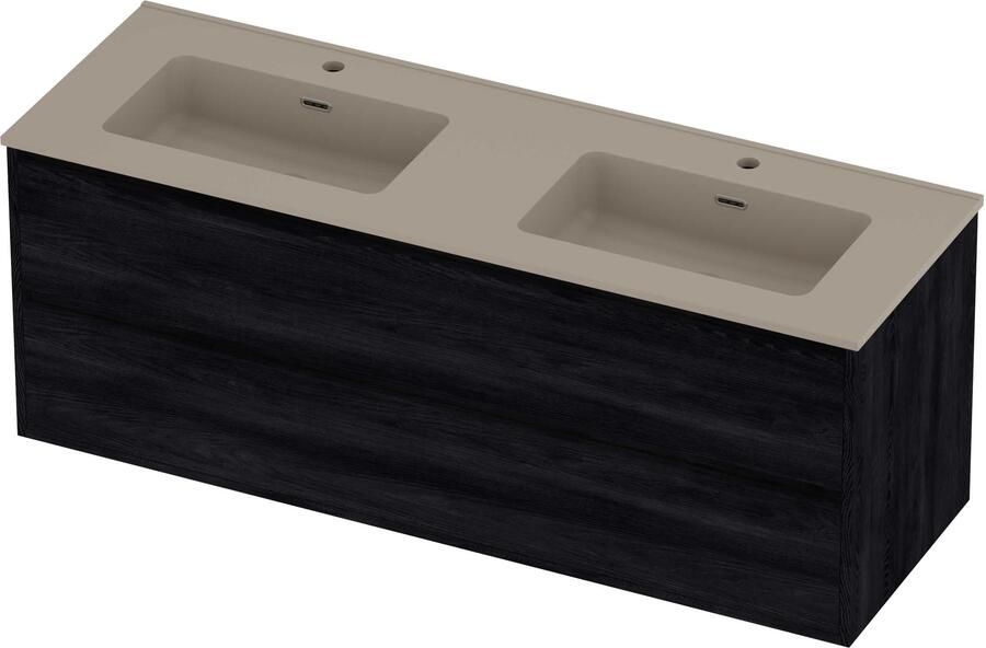 Proline Tribute Badmeubelset Porselein Elegant Greeploos 140x46x54 cm Mat Crème Cotton Black Oak
