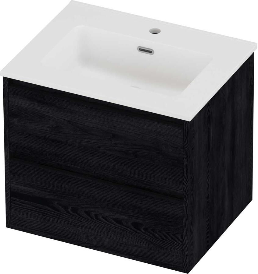 Proline Tribute Badmeubelset Porselein Elegant Greeploos 60x46x54 cm Mat White Black Oak