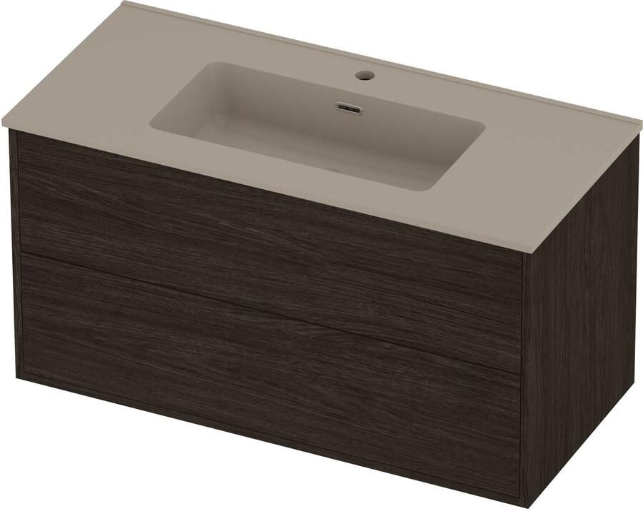 Proline Tribute Badmeubelset Porselein Elegant In Kader 100x46x54 cm Mat Crème Cotton Mokka Oak