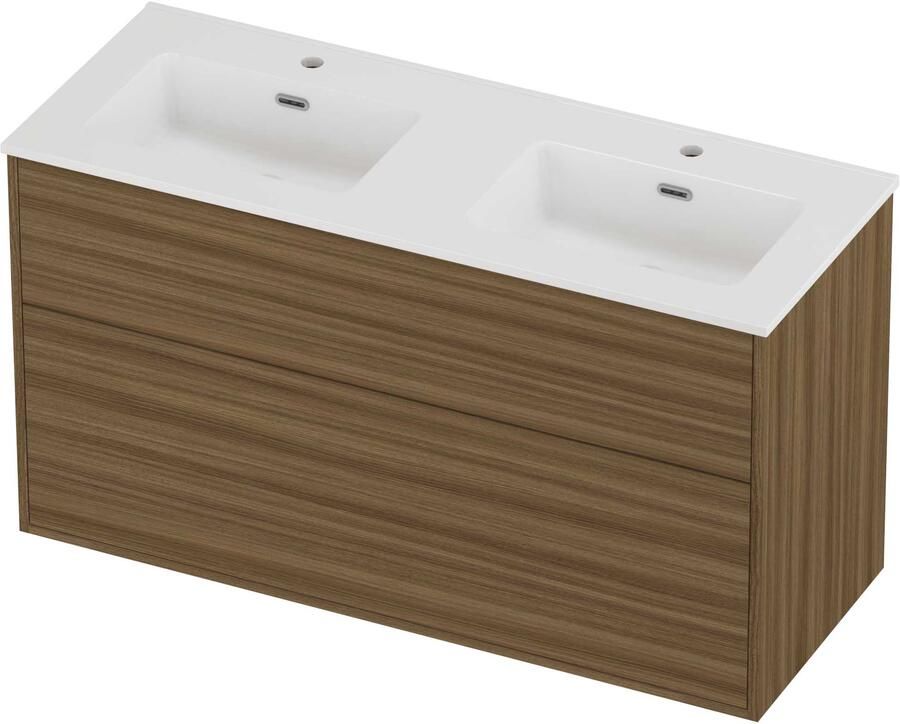 Proline Tribute Badmeubelset Porselein Elegant In Kader 120x46x67 cm Glans Wit Caramel Walnut