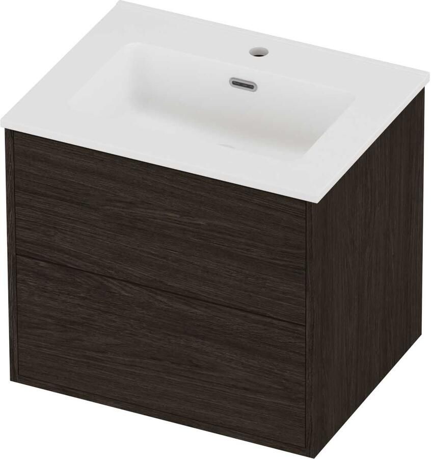 Proline Tribute Badmeubelset Porselein Elegant In Kader 60x46x54 cm Mat White Mokka Oak