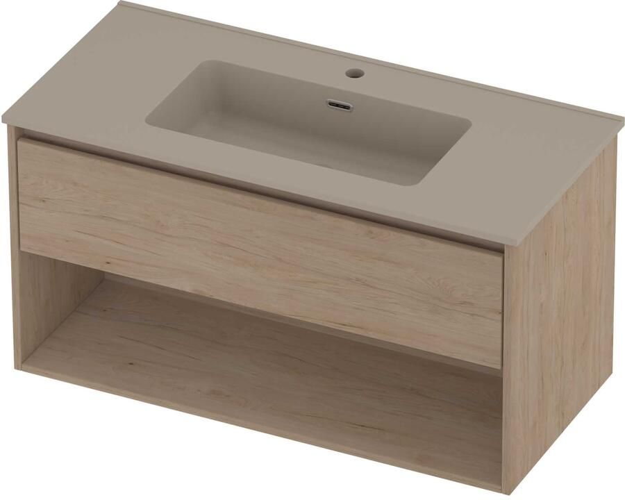 Proline Tribute Badmeubelset Porselein Elegant Met Schap 100x46x54 cm Mat Crème Cotton Ideal Oak