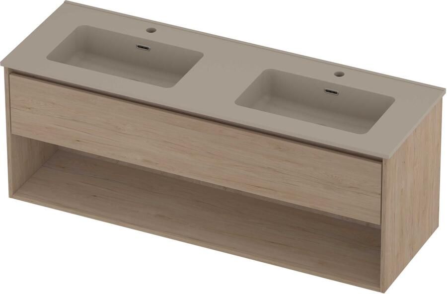 Proline Tribute Badmeubelset Porselein Elegant Schap 140x46x54 cm Mat Crème Cotton Ideal Oak