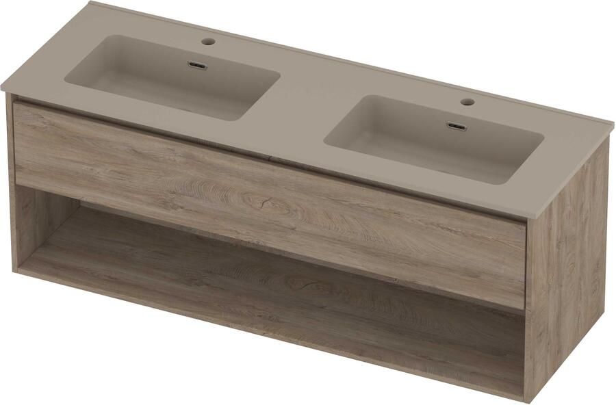 Proline Tribute Badmeubelset Porselein Elegant Schap 140x46x54 cm Mat Crème Cotton Raw Oak