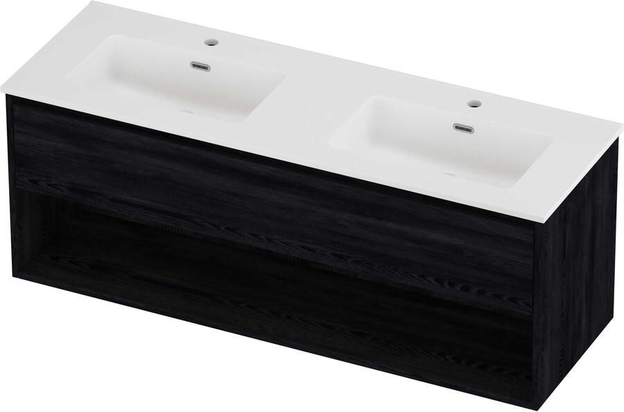 Proline Tribute Badmeubelset Porselein Elegant Schap 140x46x54 cm Mat White Black Oak