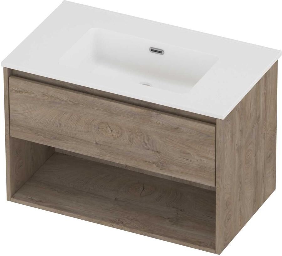 Proline Tribute Badmeubelset Porselein Elegant Schap 80x46x54 cm Mat White Raw Oak