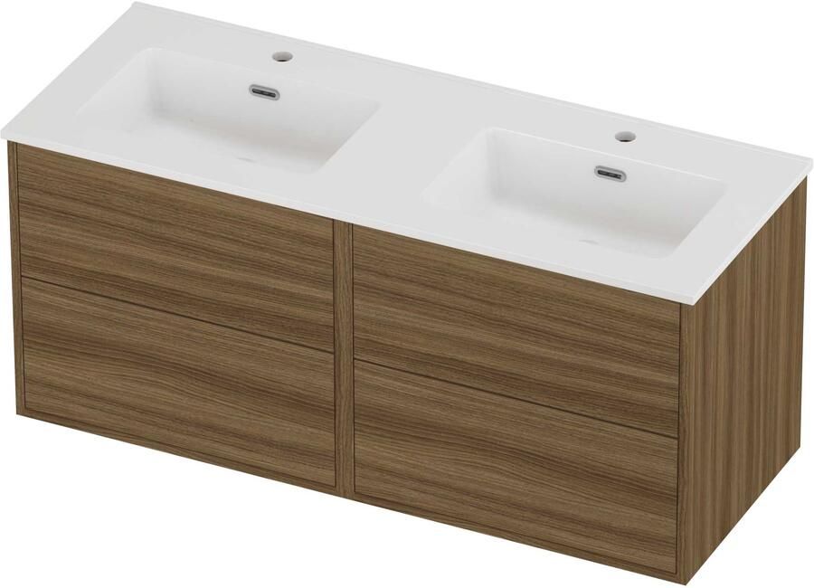 Proline Tribute Badmeubelset Porselein Elegant Symmetrisch 120x46x54 cm Glans Wit Caramel Walnut