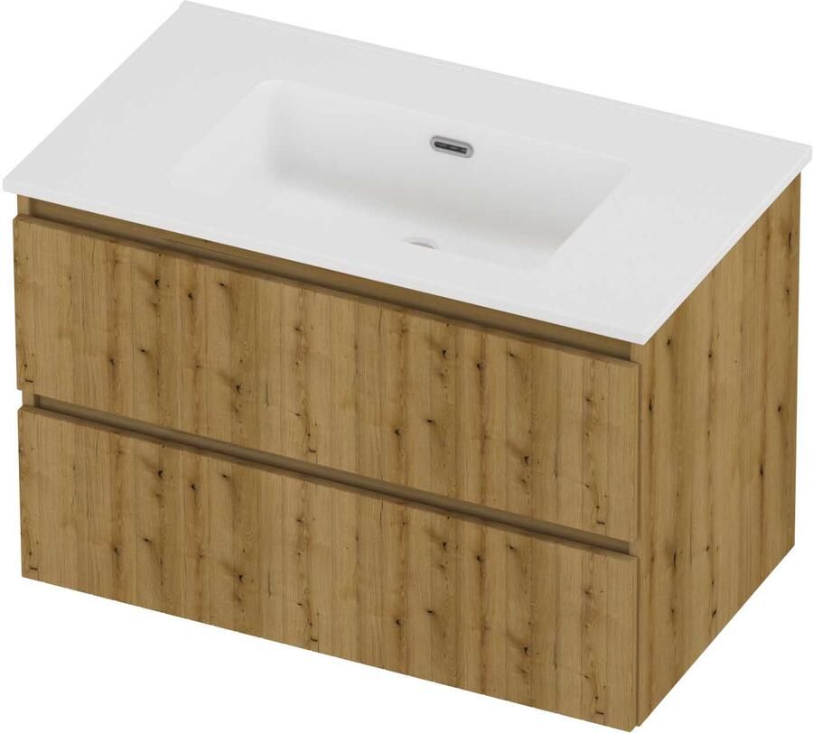 Proline Tribute Badmeubelset Porselein Elegant Zonder Kraangat 80x46x54 cm Mat White Urban Oak
