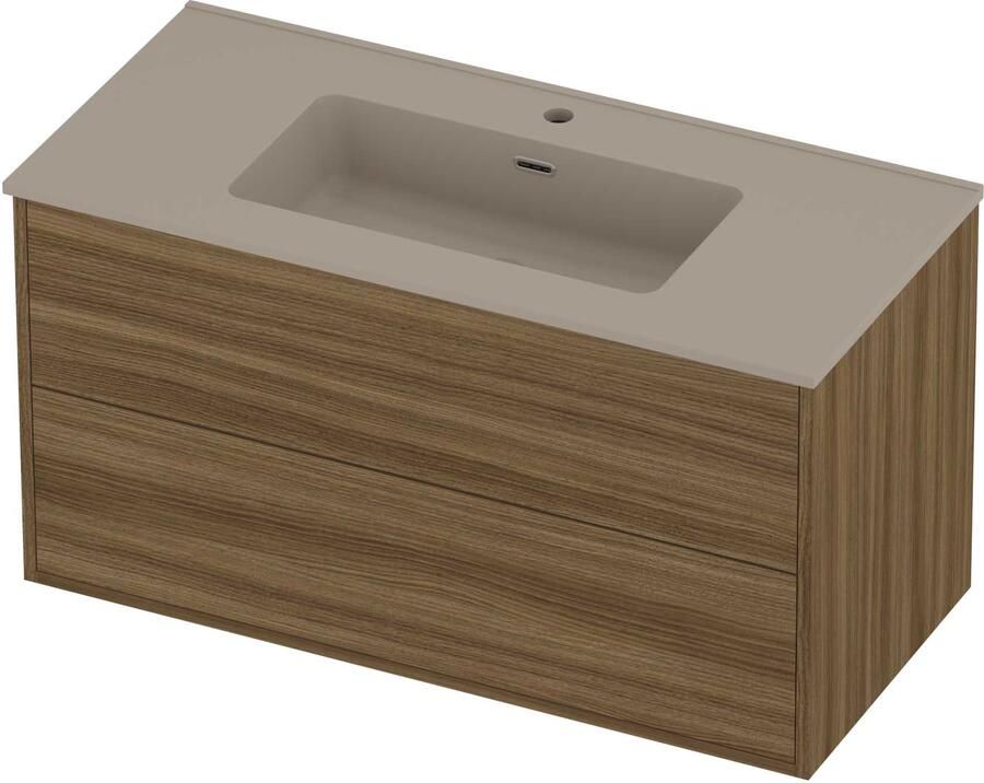 Proline Tribute Badmeubelset Porselein In Kader 100x46x54 cm Mat Crème Cotton Caramel Walnut