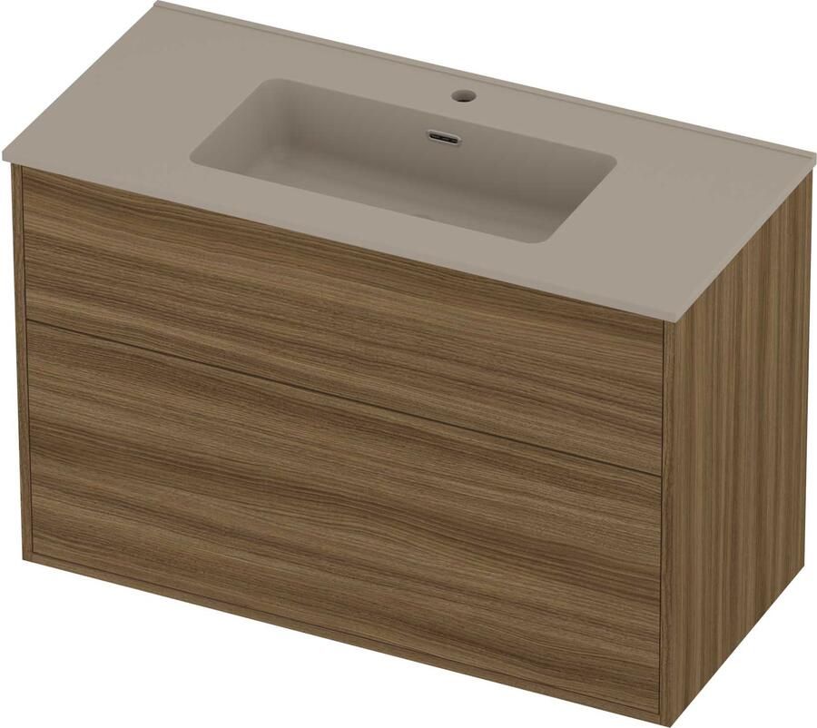 Proline Tribute Badmeubelset Porselein In Kader 100x46x67 cm Mat Crème Cotton Caramel Walnut
